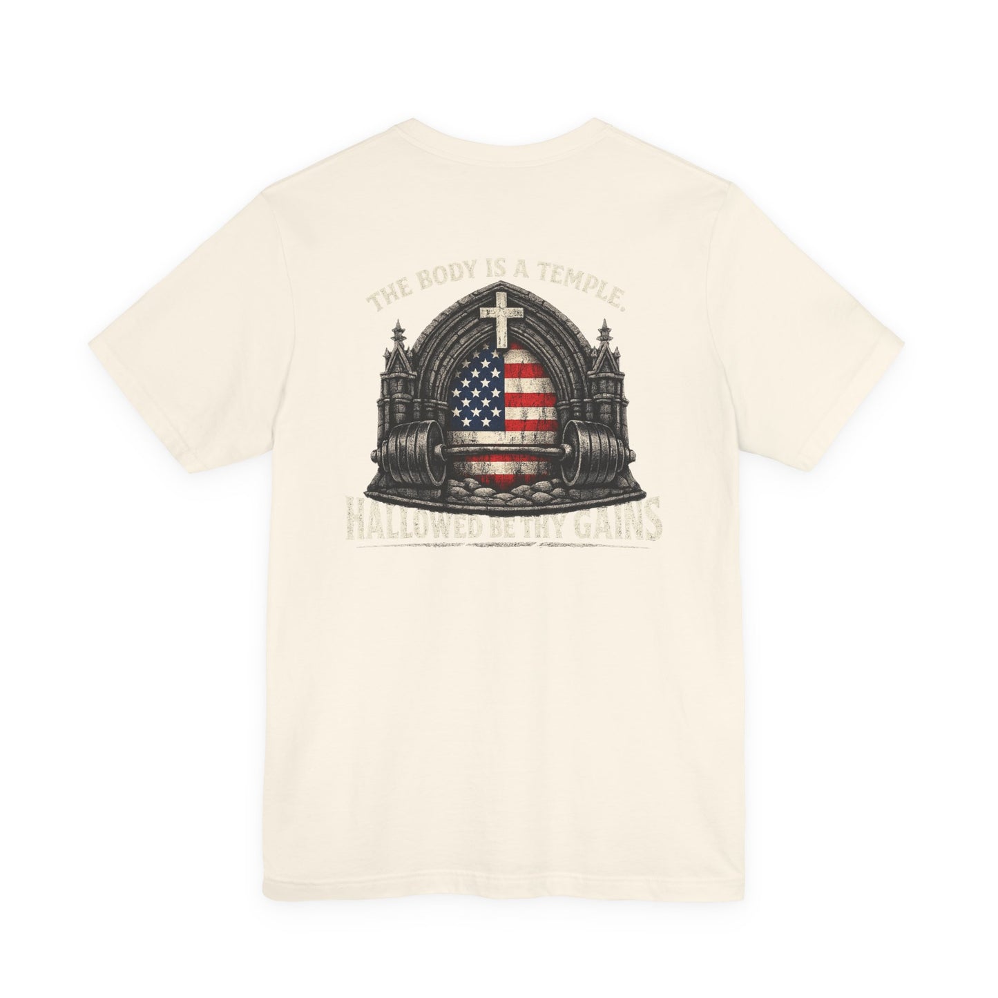 Patriotic Gym Tee — “The Body Is a Temple” American Flag Fitness T-Shirt