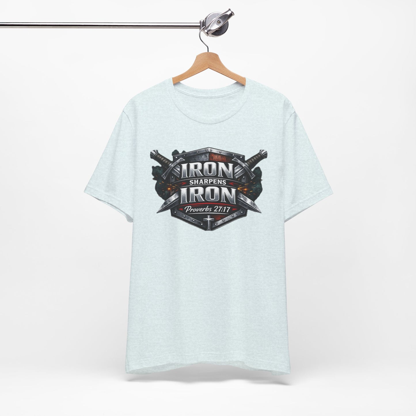 Iron Sharpens Iron T-Shirt — Faith-Based Proverbs 27:17 Graphic Tee