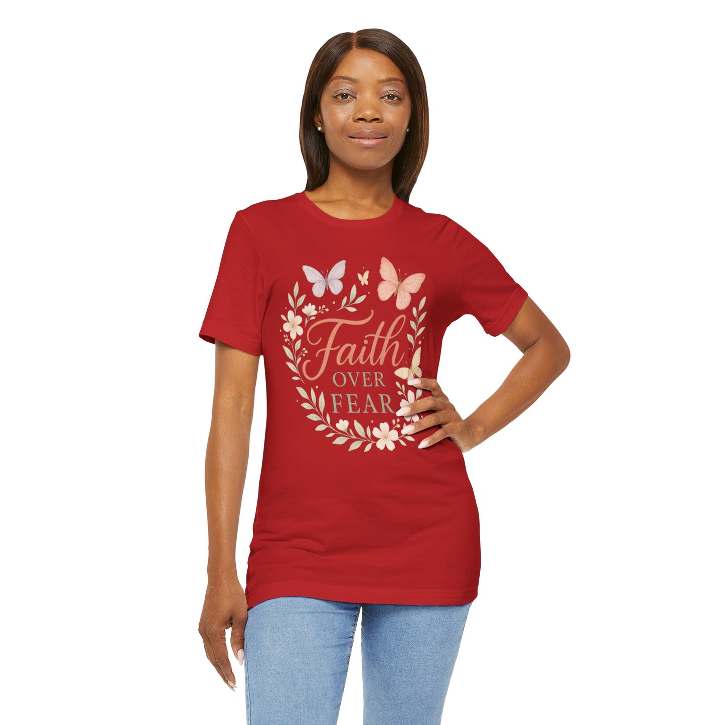 Faith Over Fear T-Shirt — Floral Butterfly Inspirational Tee