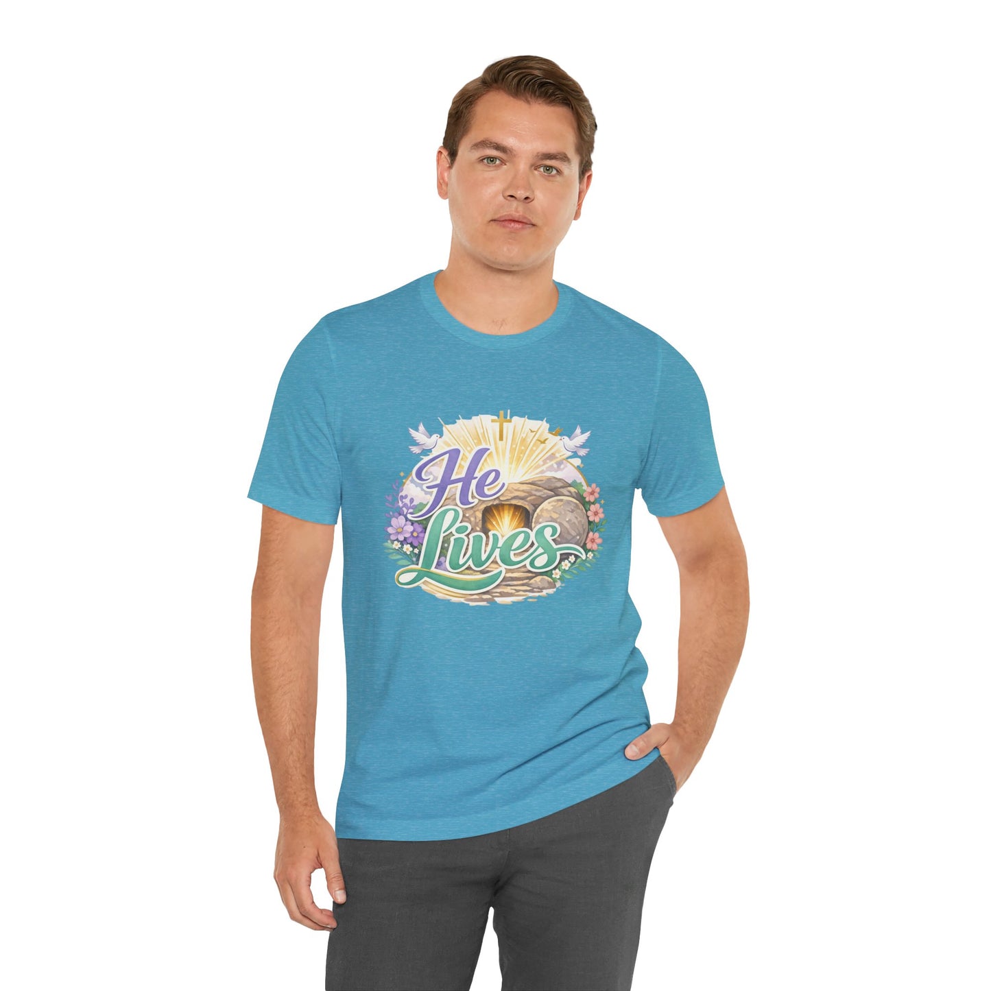 He Lives Jesus Tomb Tee — Christian Easter T‑Shirt