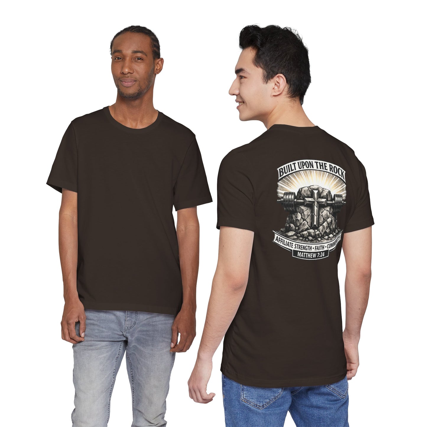 Built Upon the Rock T‑Shirt — Christian Faith Matthew 7:24 Graphic Tee