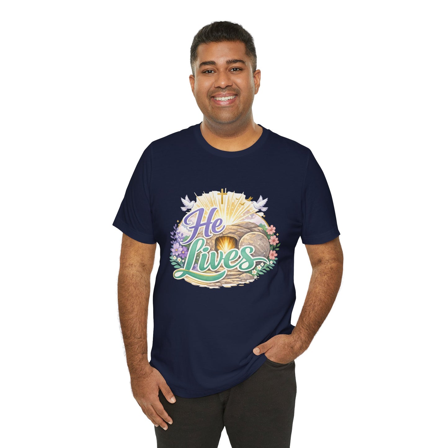 He Lives Jesus Tomb Tee — Christian Easter T‑Shirt
