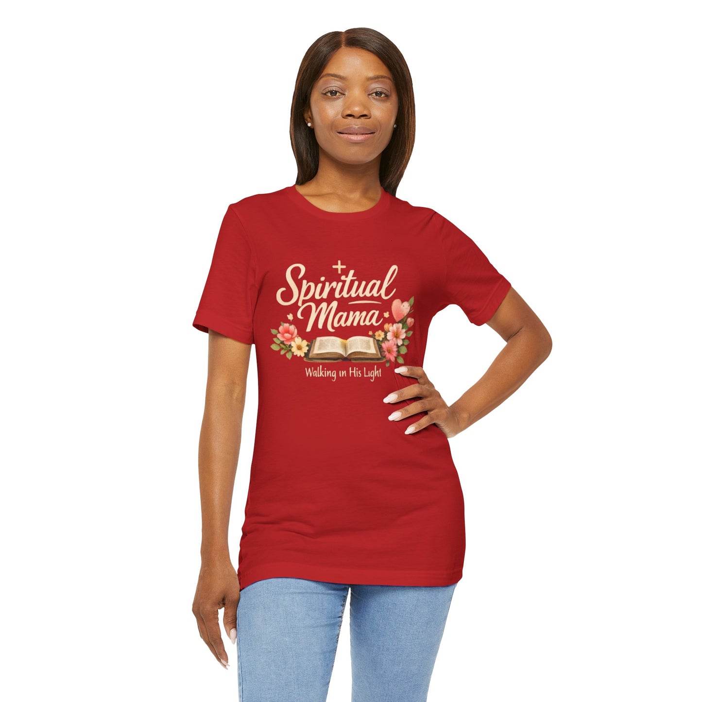 Spiritual Mama T-Shirt — "Walking in His Light" Floral Bible Tee