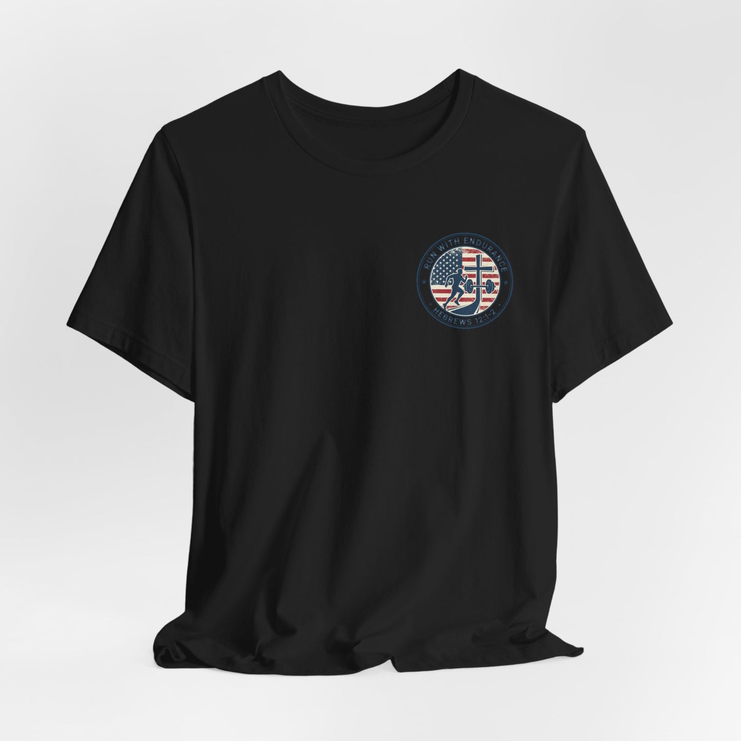 Hebrews 12:1-2 'Run With Endurance' T-Shirt — Inspirational Christian Tee