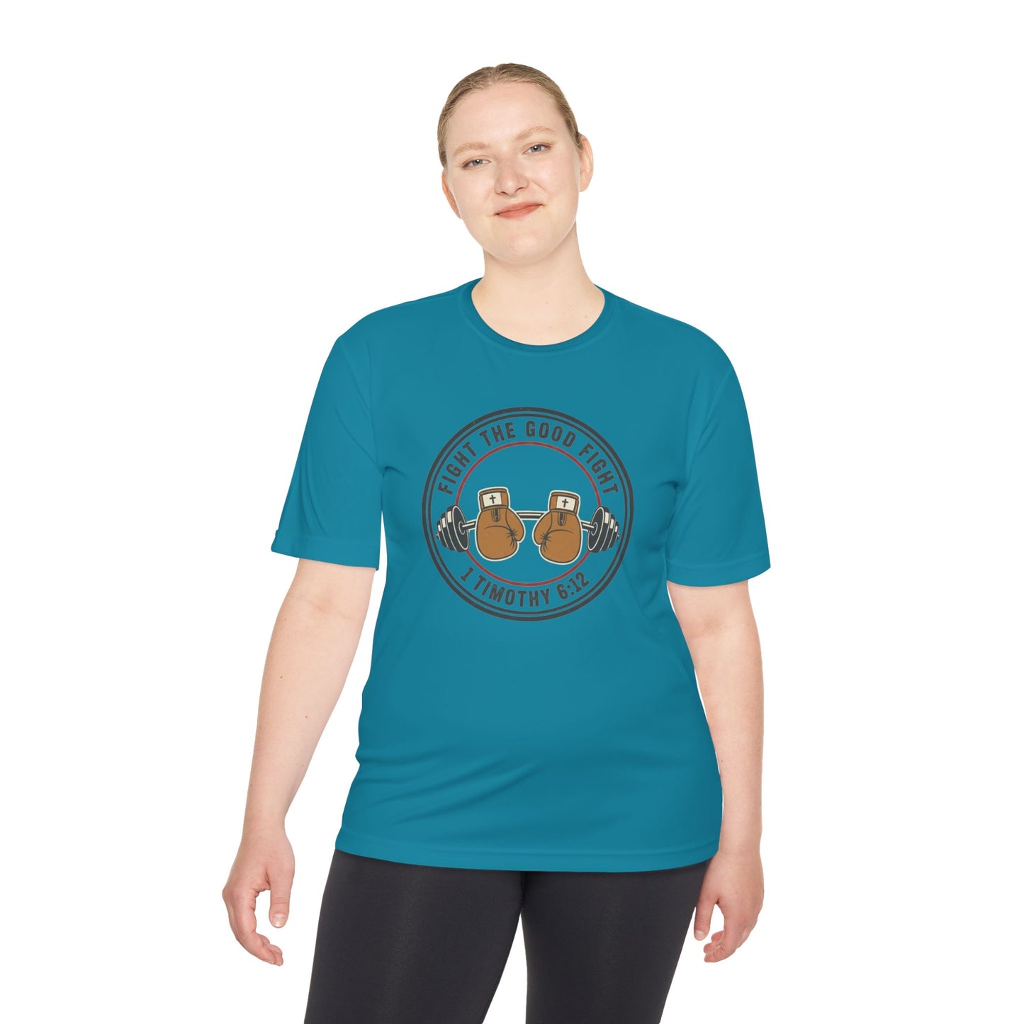 1 Timothy 6:12 'Fight the Good Fight' Moisture-Wicking Workout Tee