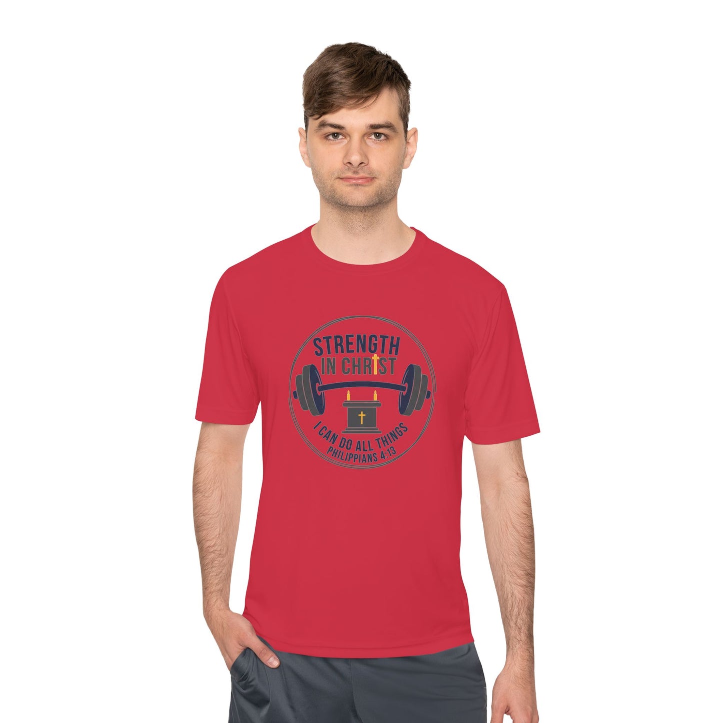 Philippians 4:13 'Strength in Christ' Moisture-Wicking Workout Tee