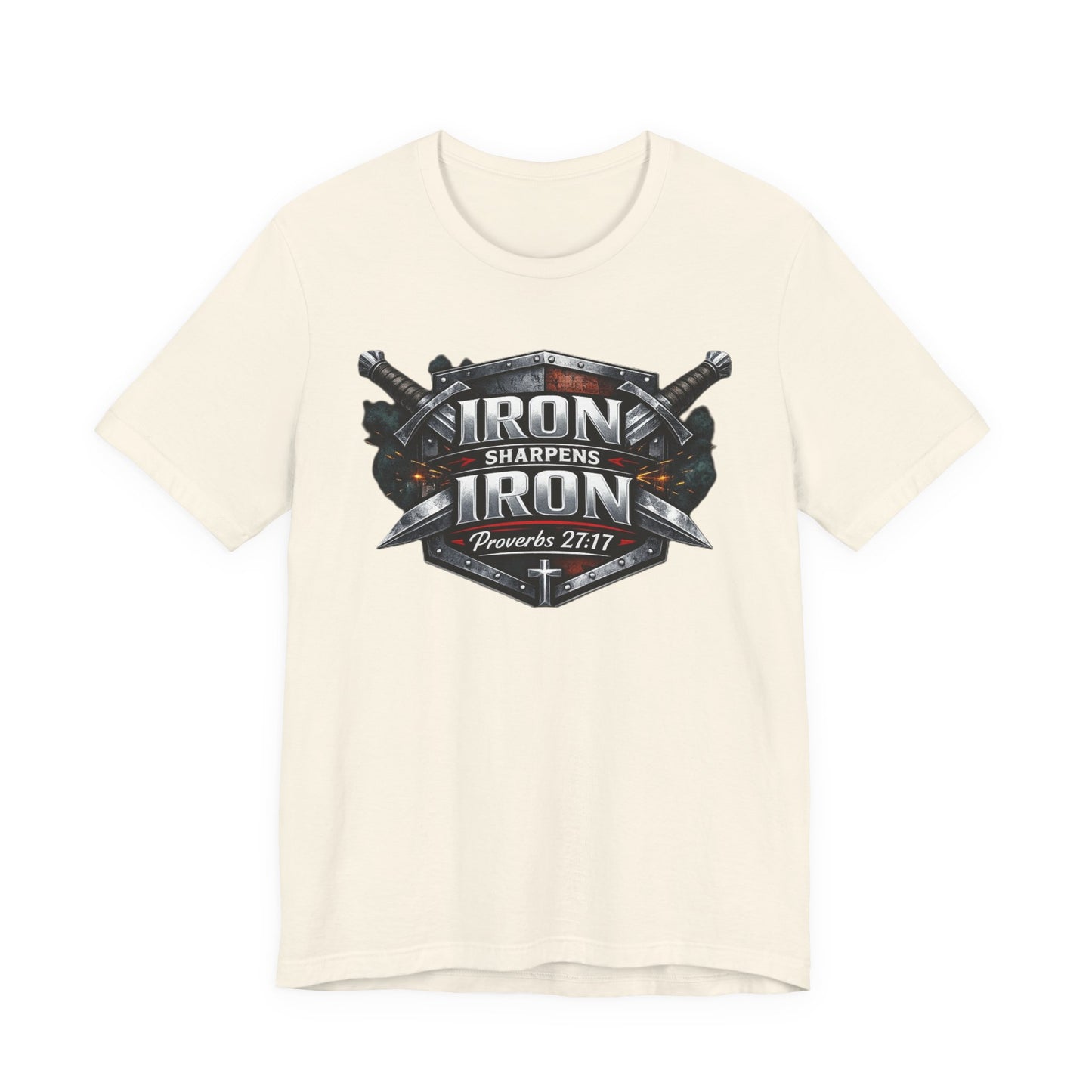 Iron Sharpens Iron T-Shirt — Faith-Based Proverbs 27:17 Graphic Tee