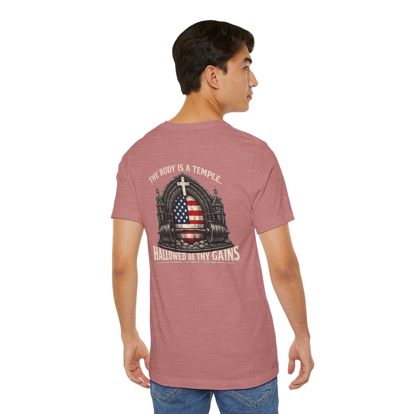 Patriotic Gym Tee — “The Body Is a Temple” American Flag Fitness T-Shirt