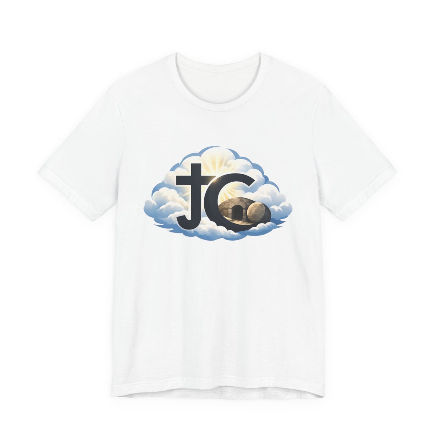 Jesus Christ (JC) Cross Tee — Crucified, Risen & Coming Again