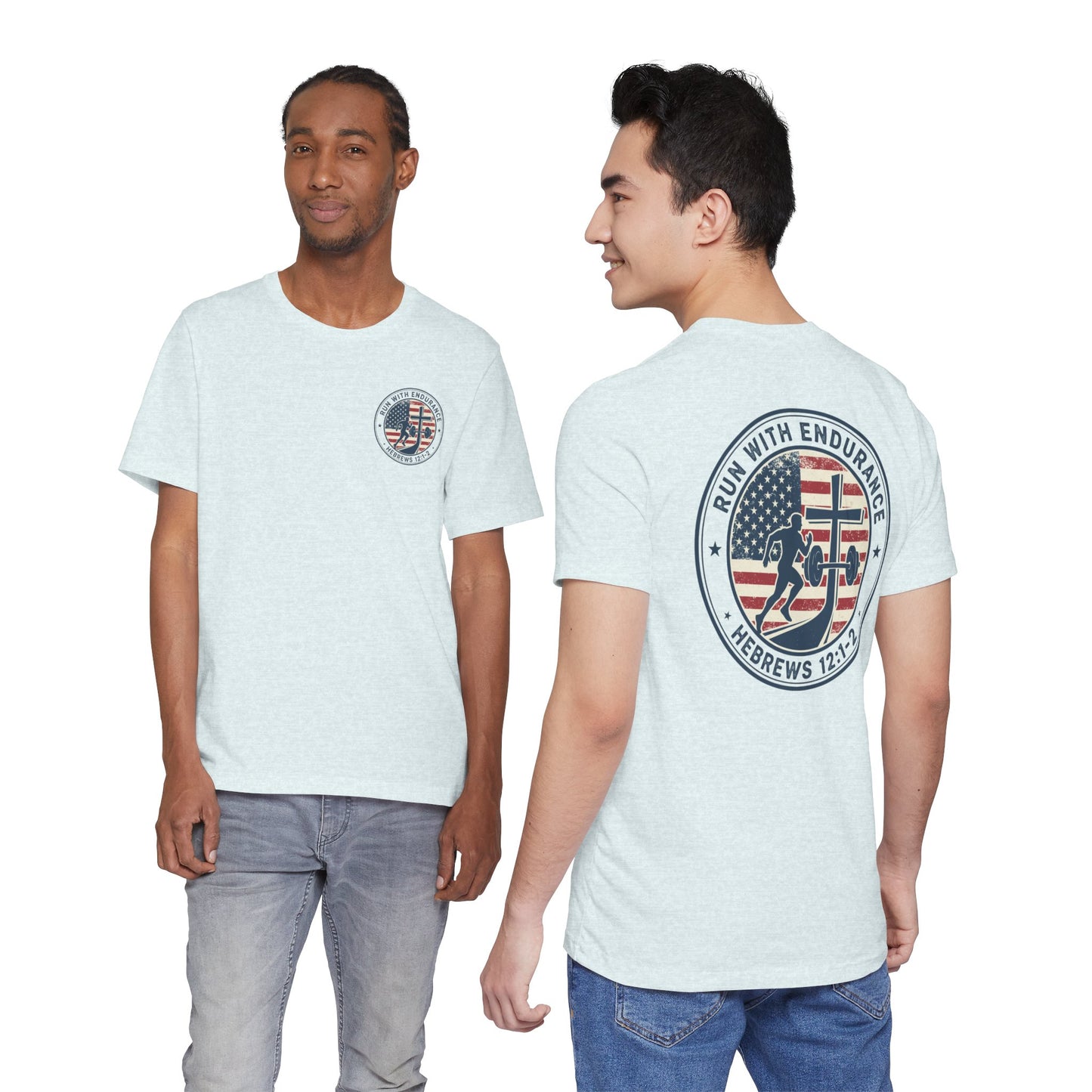 Hebrews 12:1-2 'Run With Endurance' T-Shirt — Inspirational Christian Tee