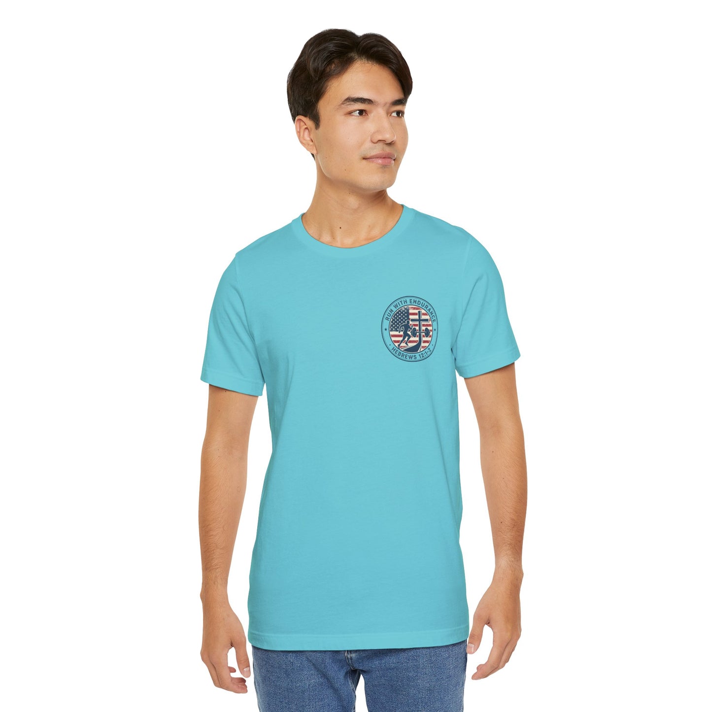 Hebrews 12:1-2 'Run With Endurance' T-Shirt — Inspirational Christian Tee