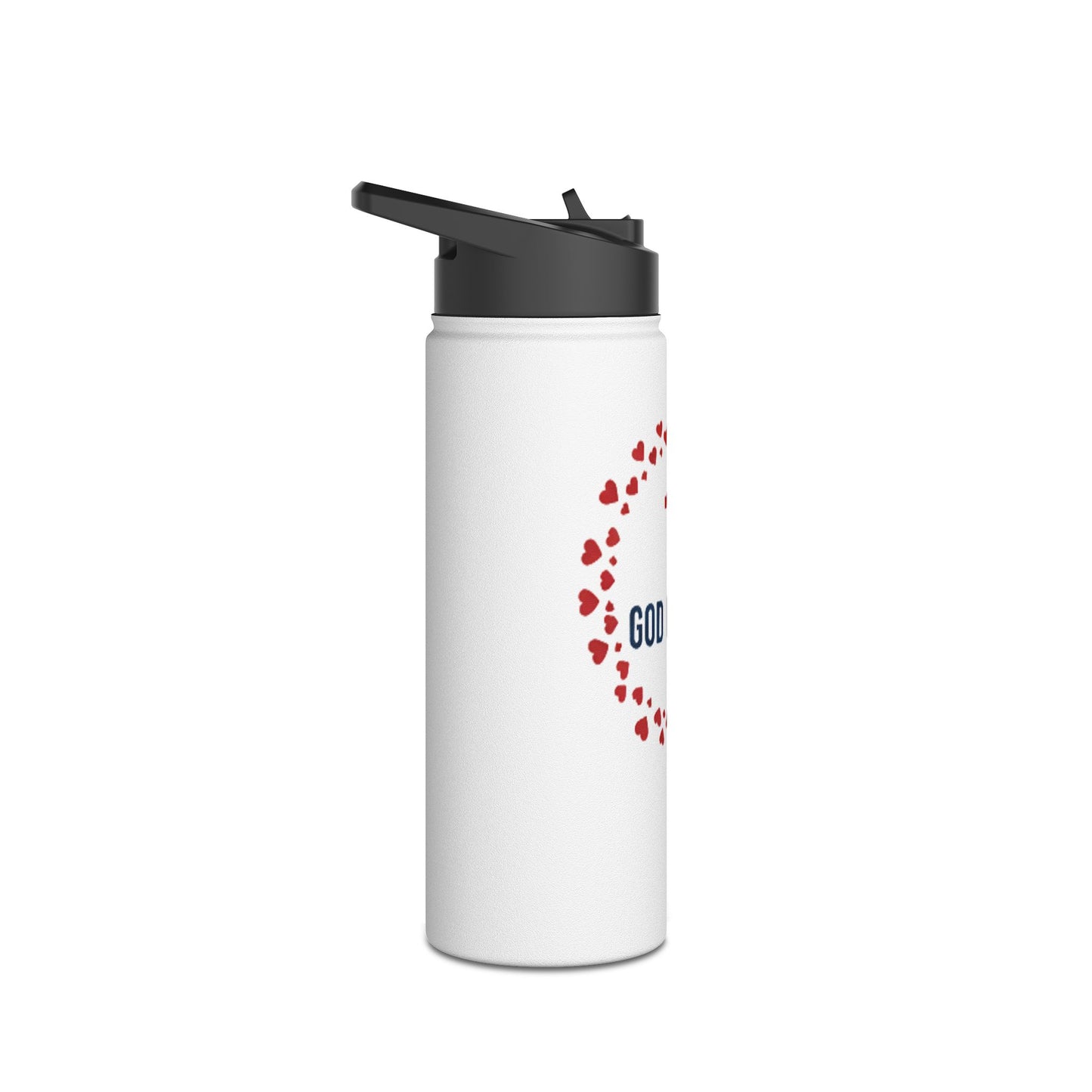 God Is Love Stainless Steel Water Bottle — Christian Cross Heart Design