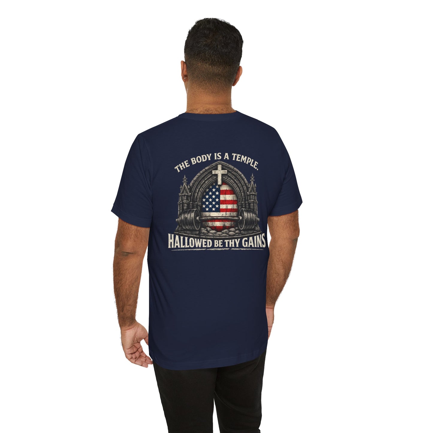 Patriotic Gym Tee — “The Body Is a Temple” American Flag Fitness T-Shirt