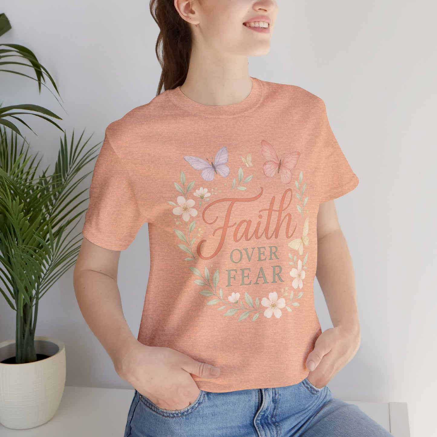 Faith Over Fear T-Shirt — Floral Butterfly Inspirational Tee