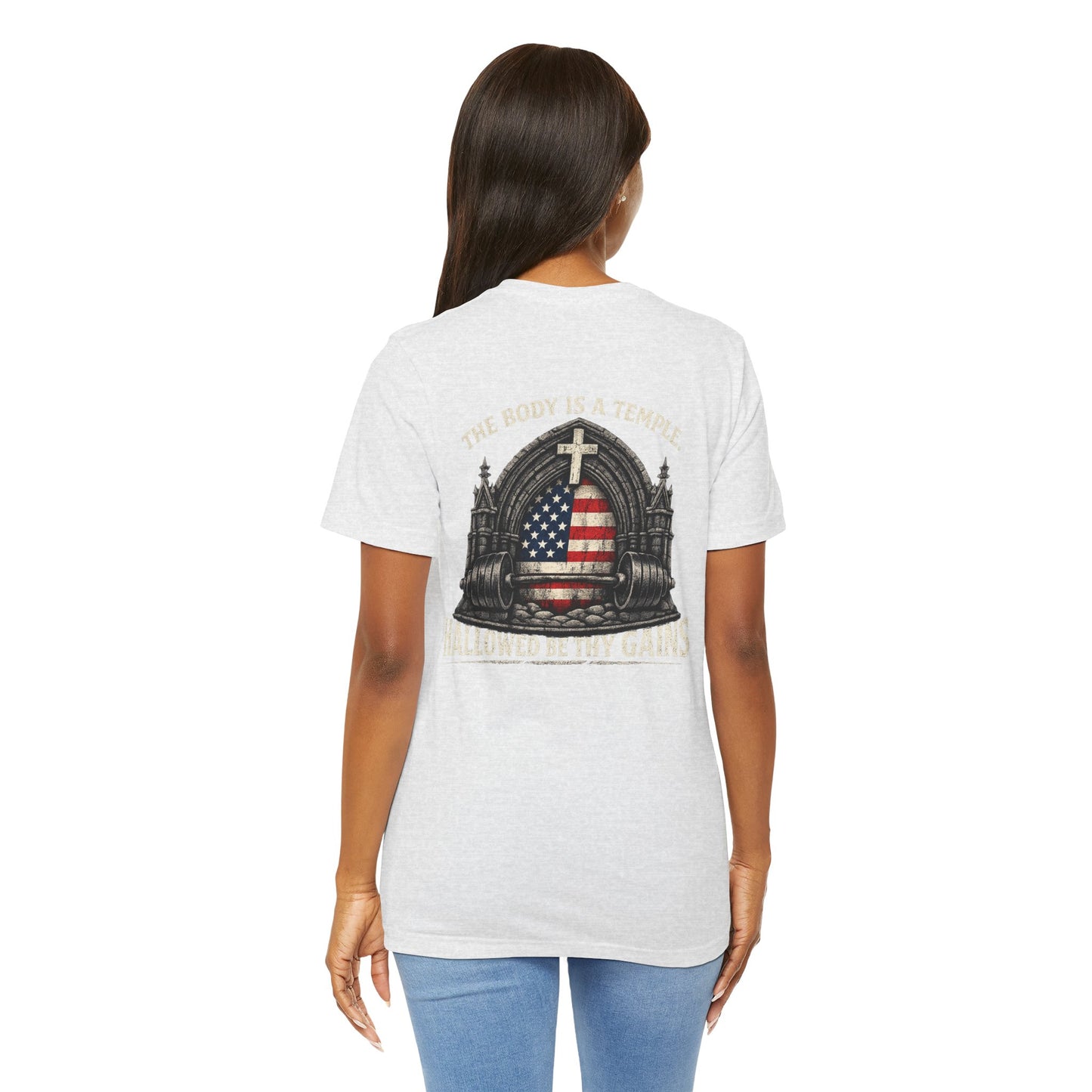 Patriotic Gym Tee — “The Body Is a Temple” American Flag Fitness T-Shirt