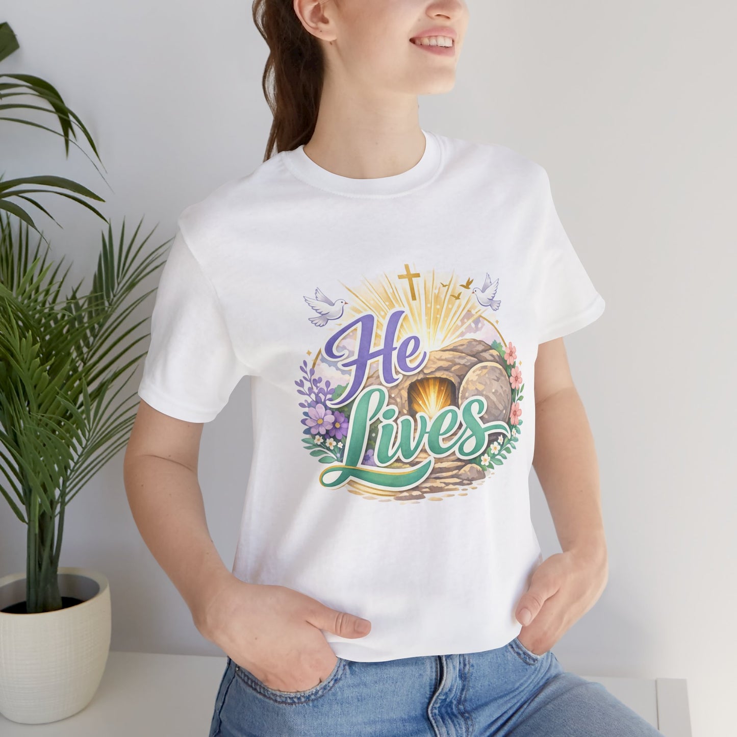 He Lives Jesus Tomb Tee — Christian Easter T‑Shirt