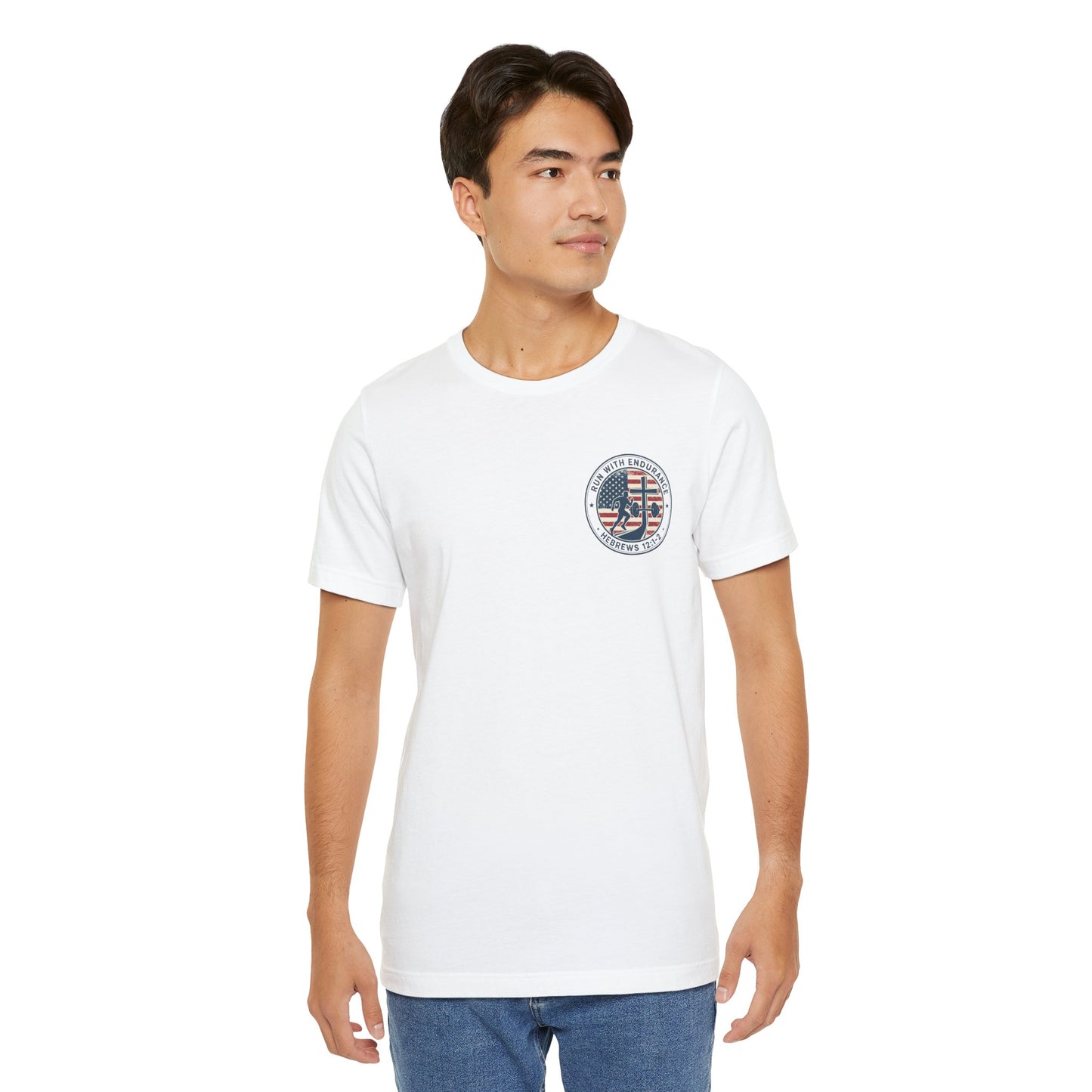 Hebrews 12:1-2 'Run With Endurance' T-Shirt — Inspirational Christian Tee