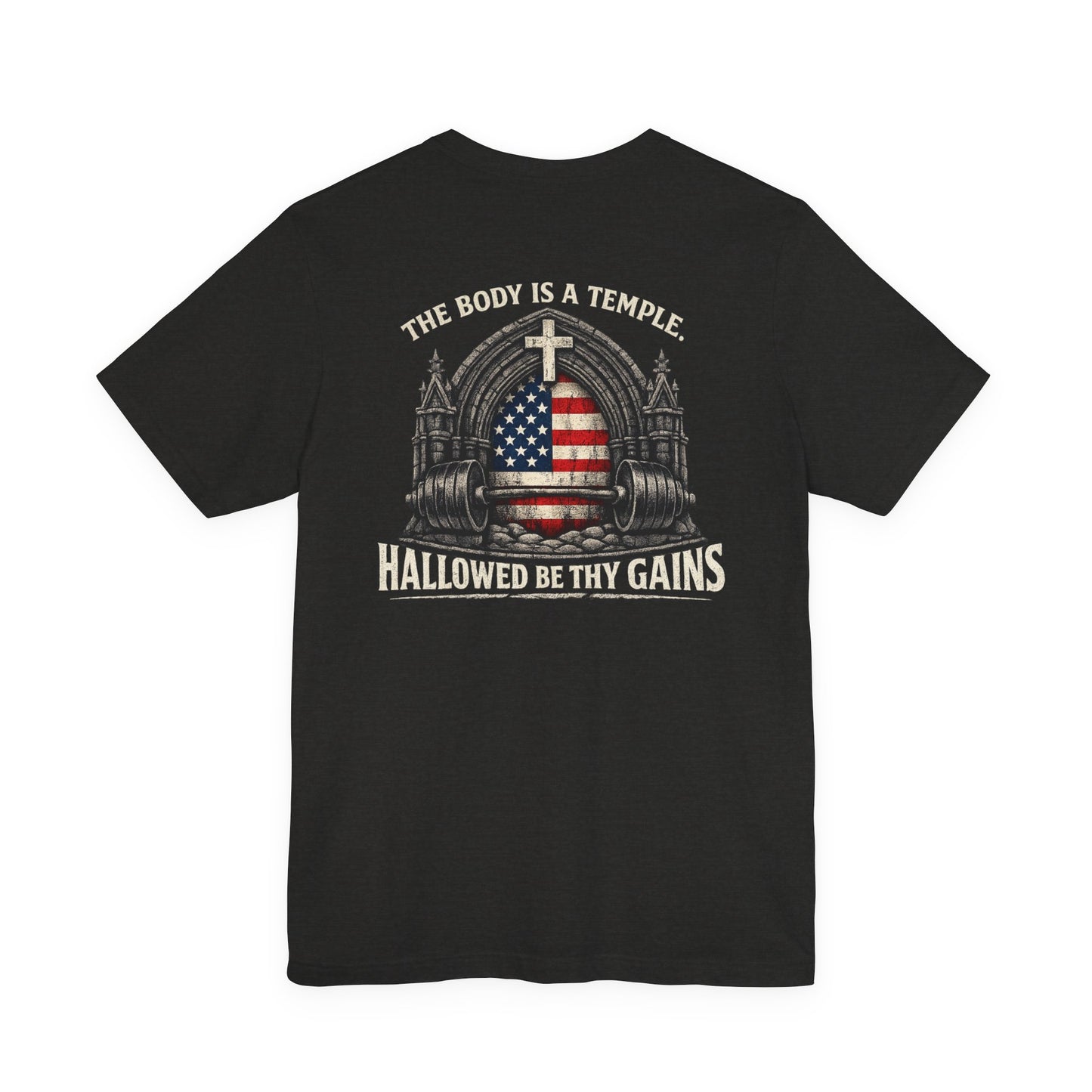 Patriotic Gym Tee — “The Body Is a Temple” American Flag Fitness T-Shirt