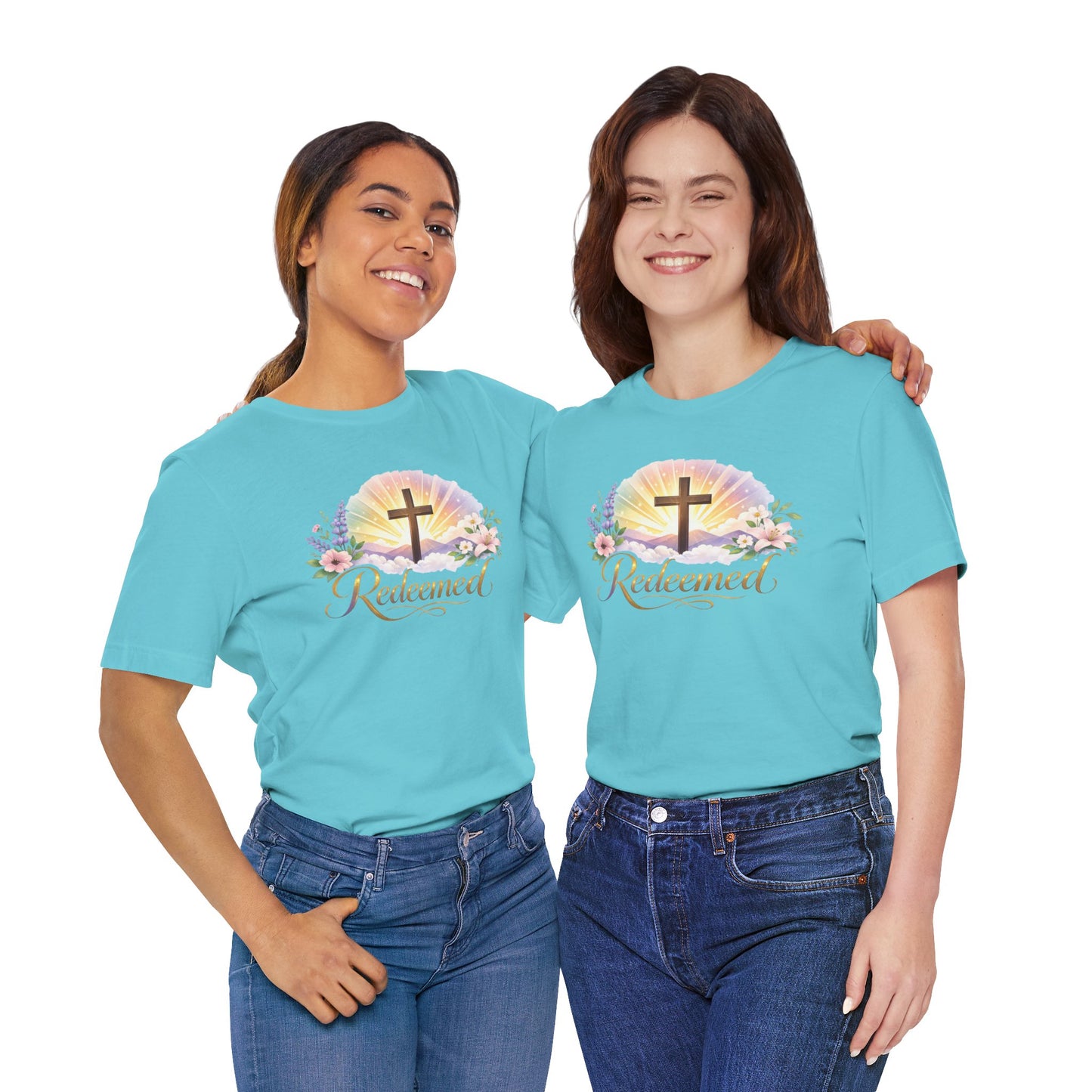 "Redeemed" Cross Floral T-Shirt — Christian Faith Tee
