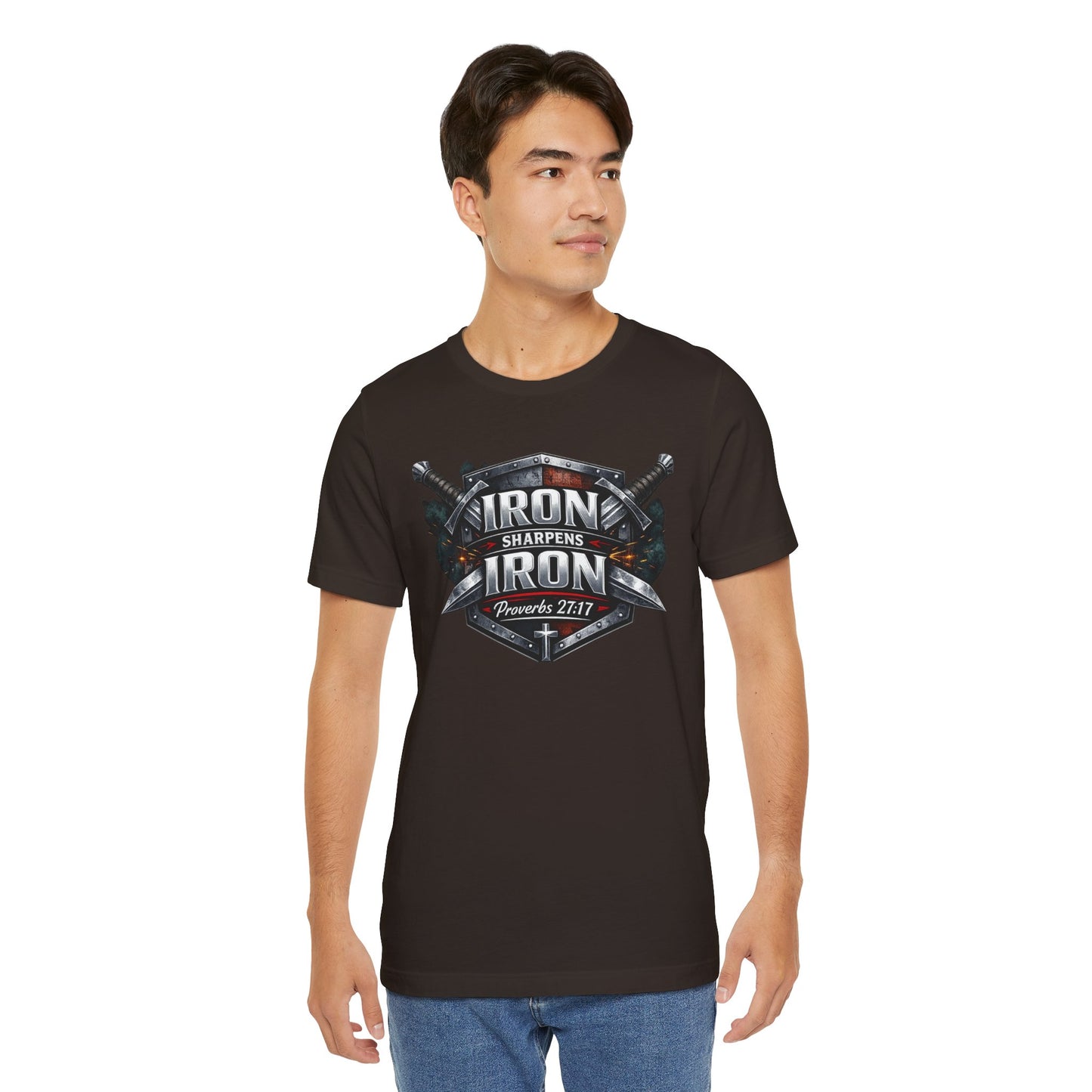 Iron Sharpens Iron T-Shirt — Faith-Based Proverbs 27:17 Graphic Tee