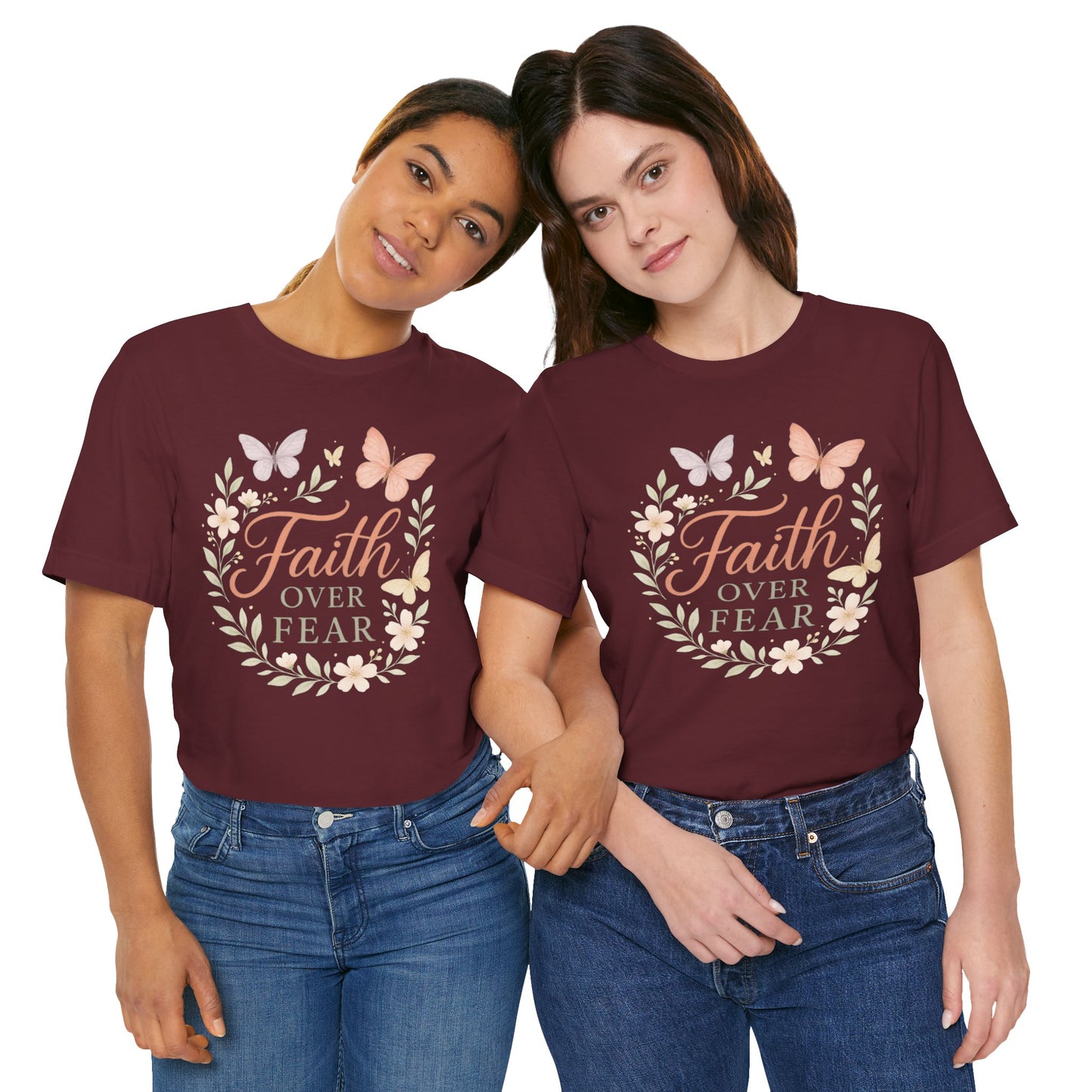 Faith Over Fear T-Shirt — Floral Butterfly Inspirational Tee