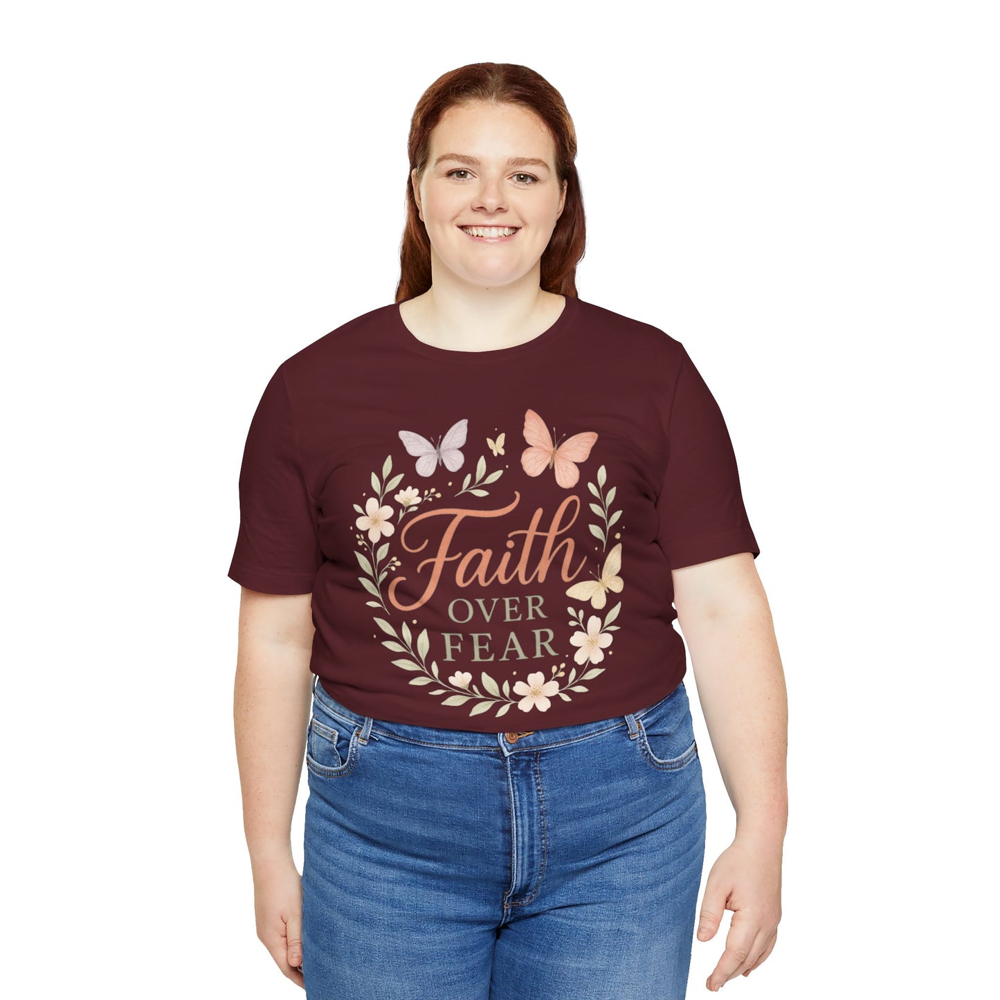 Faith Over Fear T-Shirt — Floral Butterfly Inspirational Tee