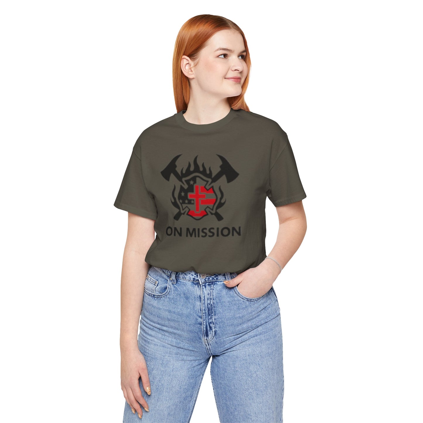 On Mission Christian Cross & American Flag T‑Shirt