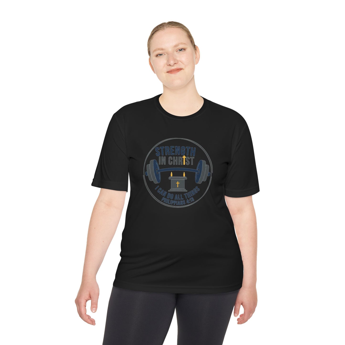 Philippians 4:13 'Strength in Christ' Moisture-Wicking Workout Tee