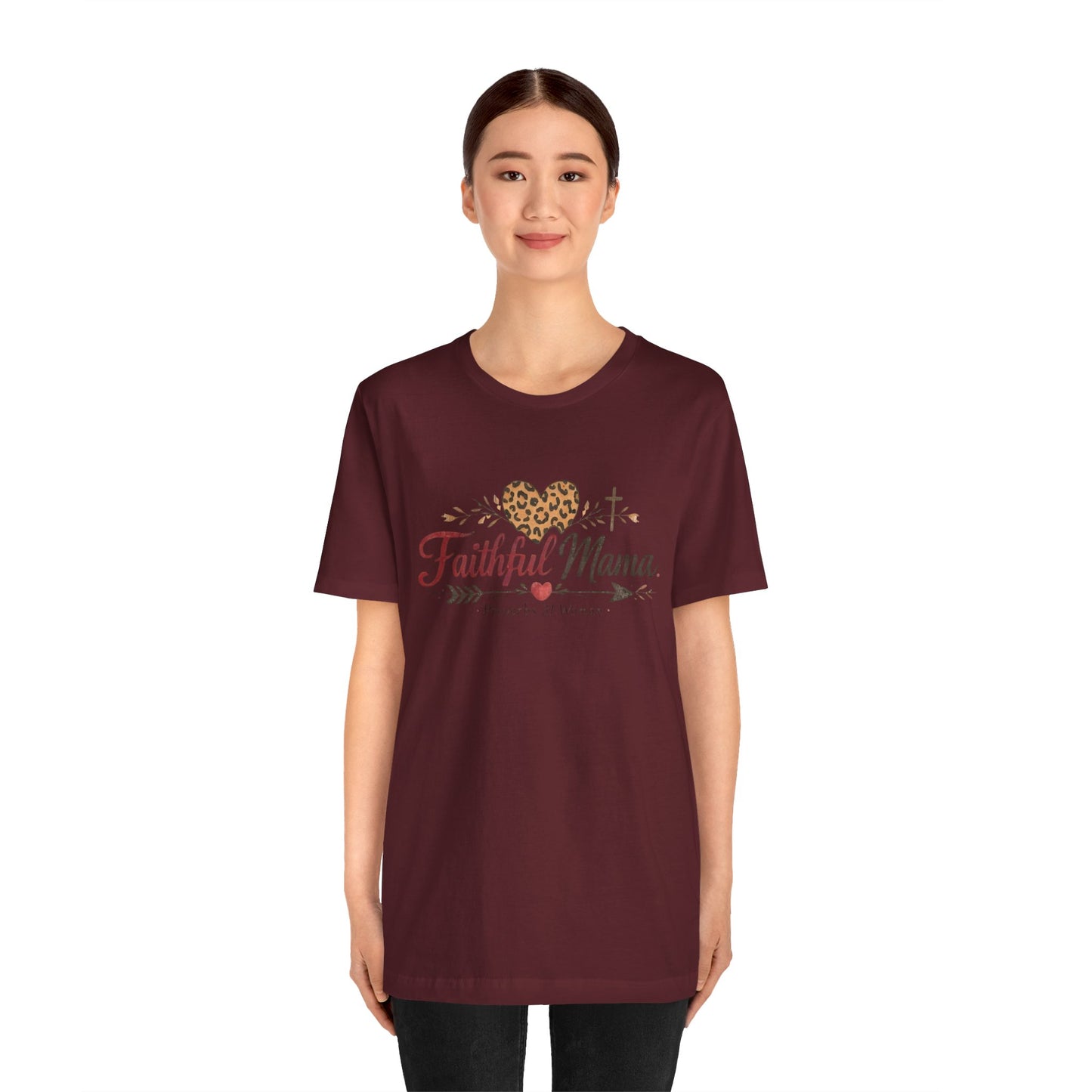Faithful Mama T-Shirt - Leopard Heart Christian Mom Tee (Proverbs 31 Woman)