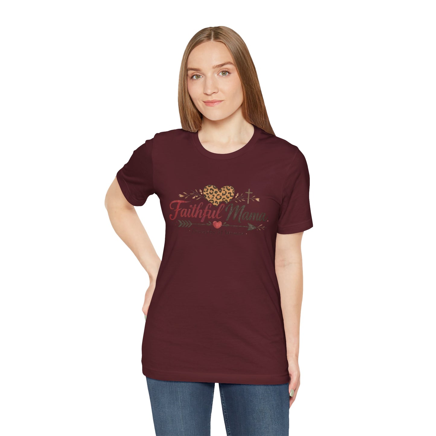 Faithful Mama T-Shirt - Leopard Heart Christian Mom Tee (Proverbs 31 Woman)