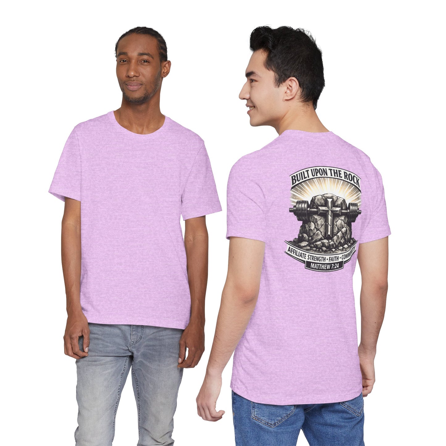 Built Upon the Rock T‑Shirt — Christian Faith Matthew 7:24 Graphic Tee