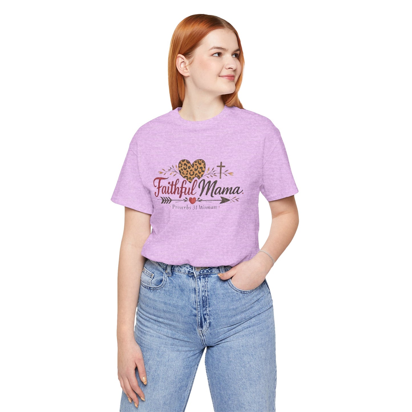 Faithful Mama T-Shirt - Leopard Heart Christian Mom Tee (Proverbs 31 Woman)
