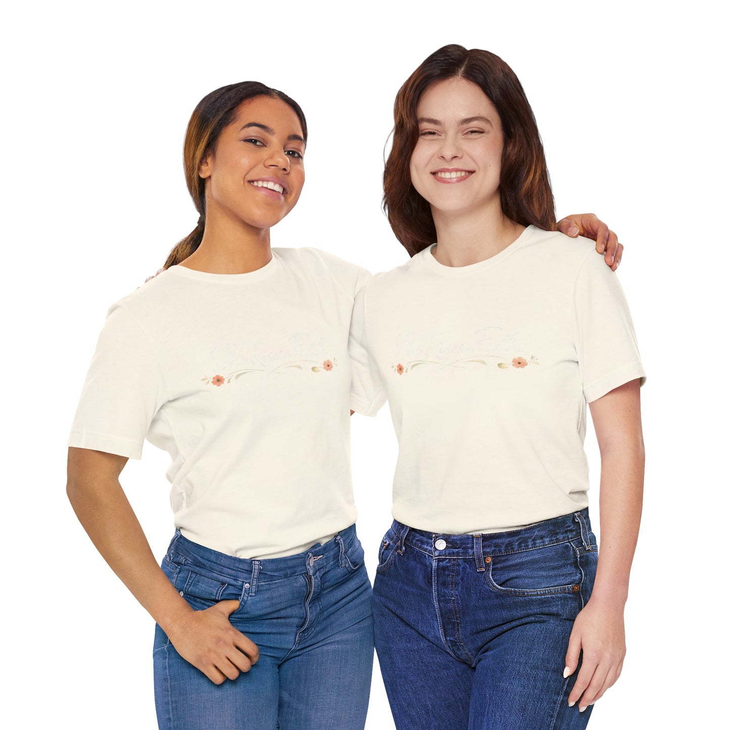 "She Rises In Faith" Chest Tee – Delicate Peach Blossom Graphic