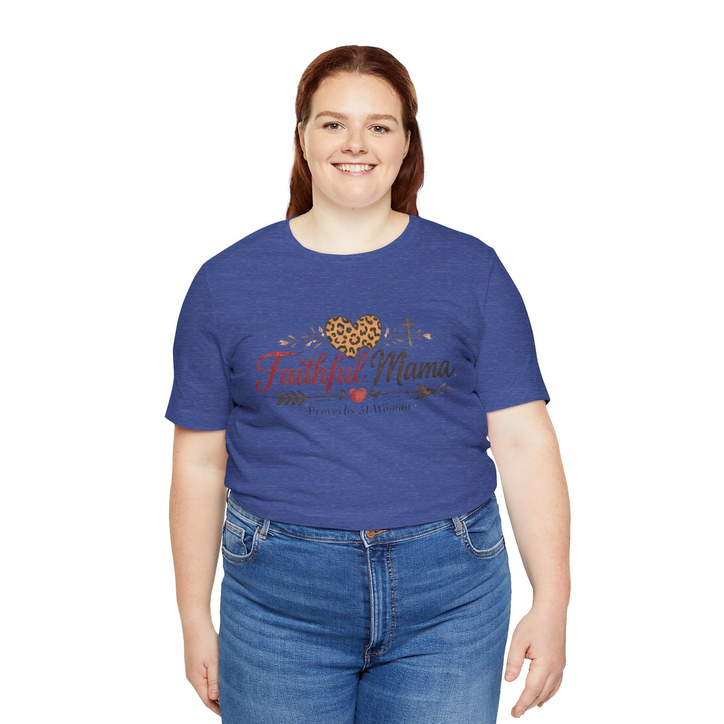 Faithful Mama T-Shirt - Leopard Heart Christian Mom Tee (Proverbs 31 Woman)