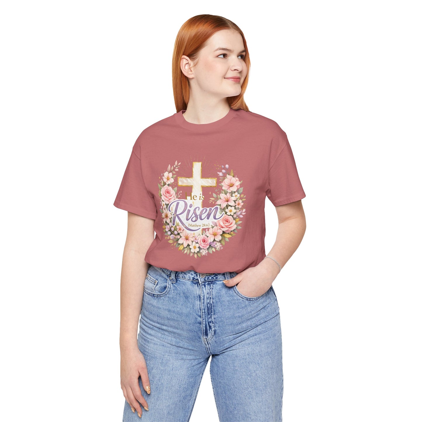 He Is Risen Floral Cross T-Shirt