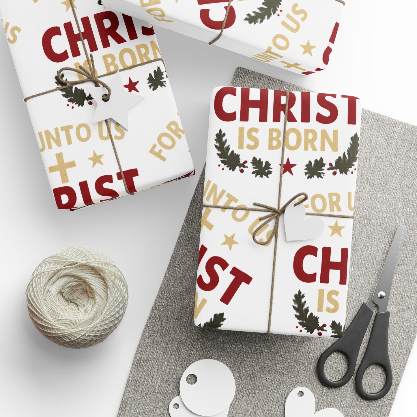 Christmas Wrapping Paper — "FOR UNTO US CHRIST IS BORN" Religious Gift Wrap