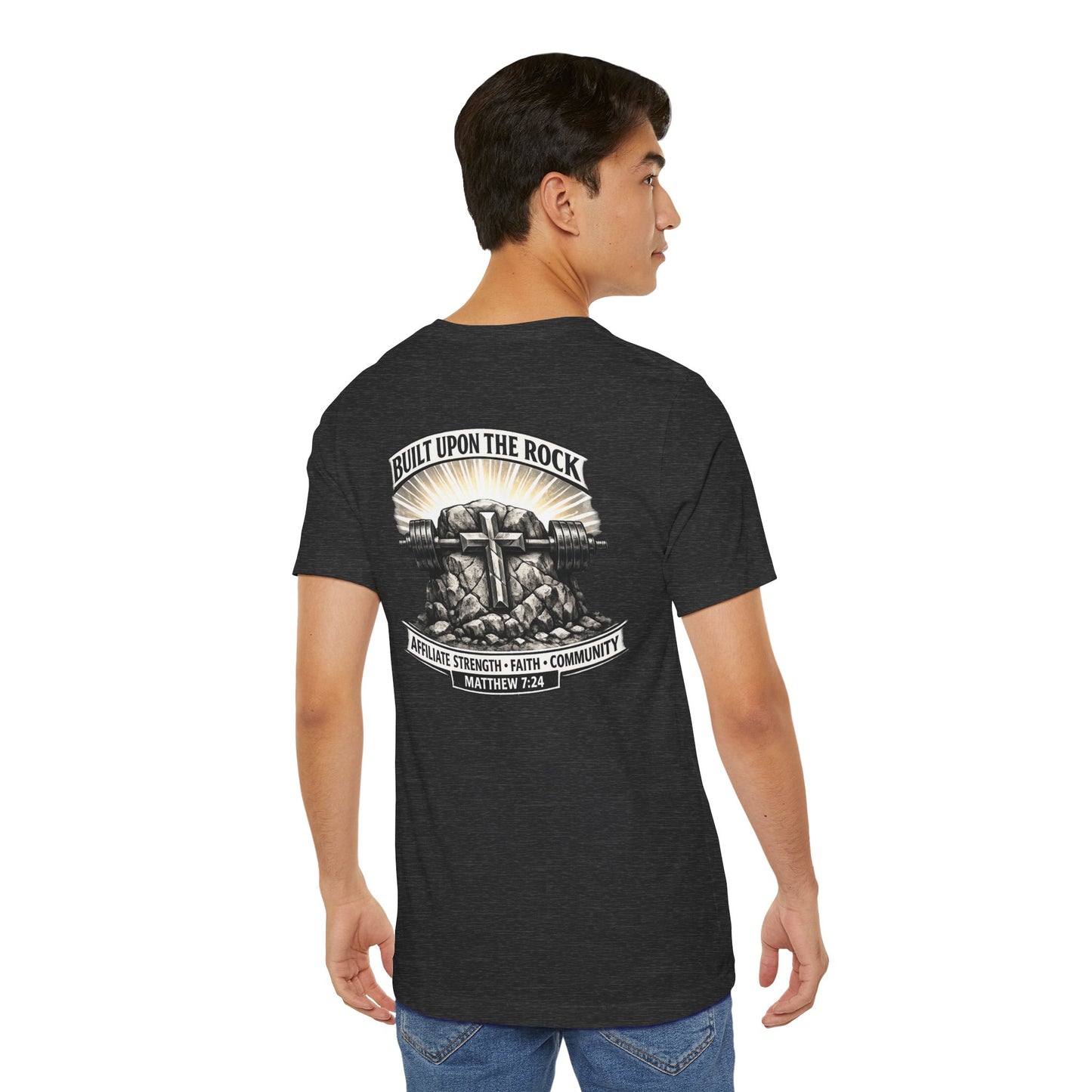 Built Upon the Rock T‑Shirt — Christian Faith Matthew 7:24 Graphic Tee
