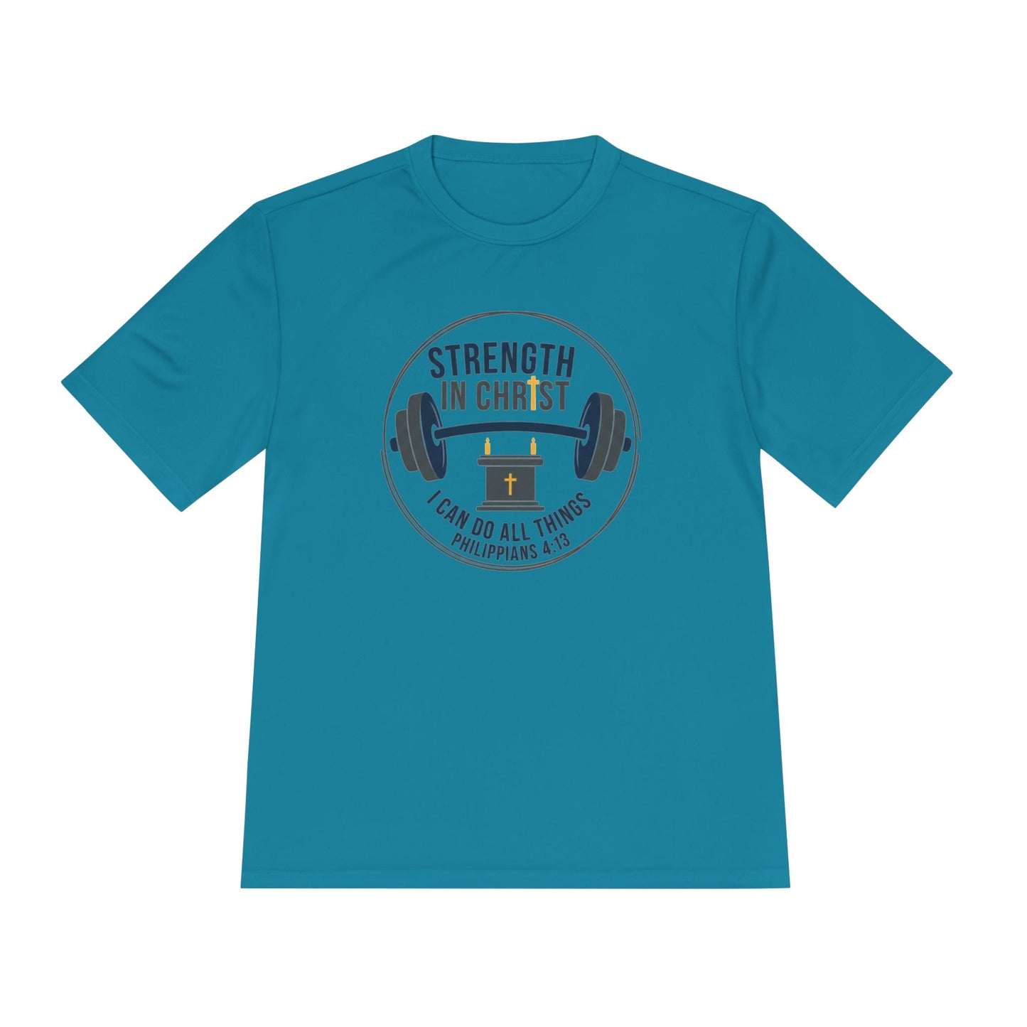 Philippians 4:13 'Strength in Christ' Moisture-Wicking Workout Tee