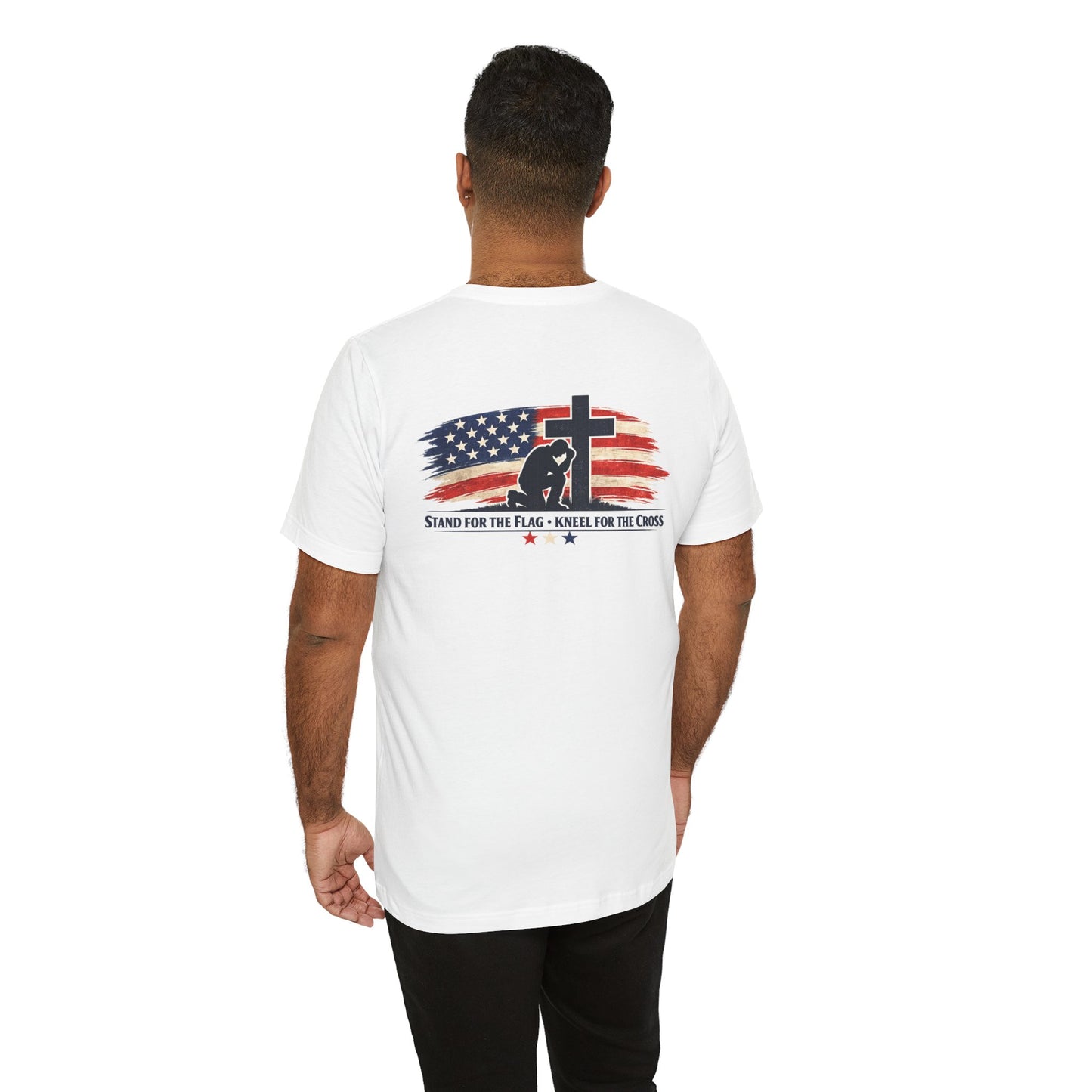 Patriotic Cross Tee – "Stand for the Flag, Kneel for the Cross" Short Sleeve T-Shirt