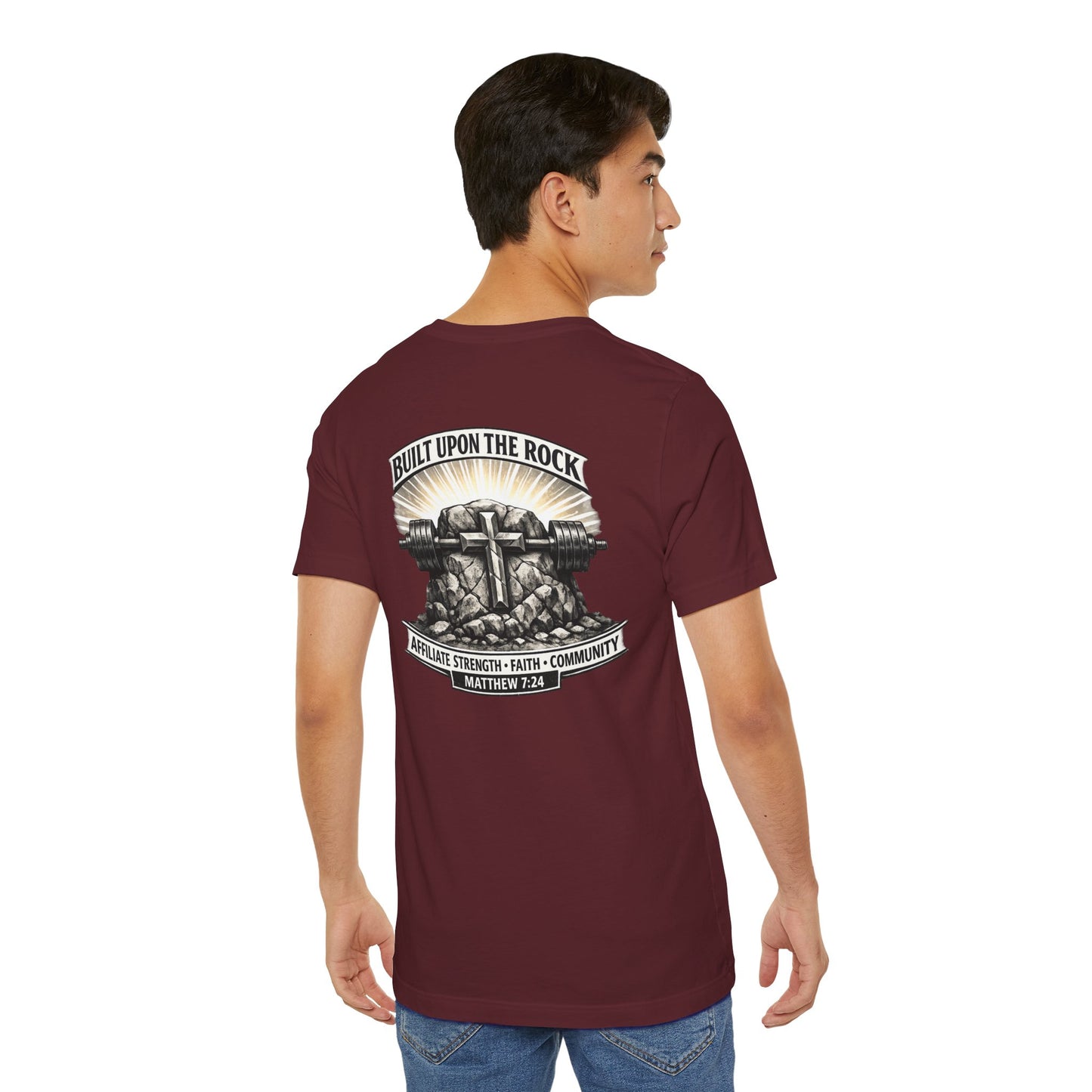 Built Upon the Rock T‑Shirt — Christian Faith Matthew 7:24 Graphic Tee