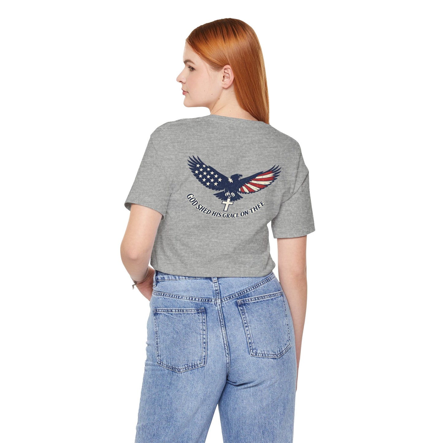 Patriotic Eagle T‑Shirt — "God Shed His Grace on Thee" Back Graphic Tee