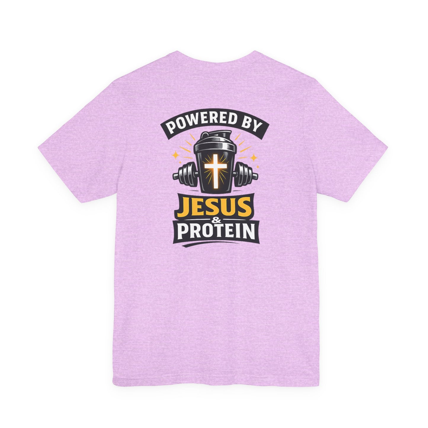 Powered by Jesus & Protein T-Shirt — Christian Gym Fitness Tee
