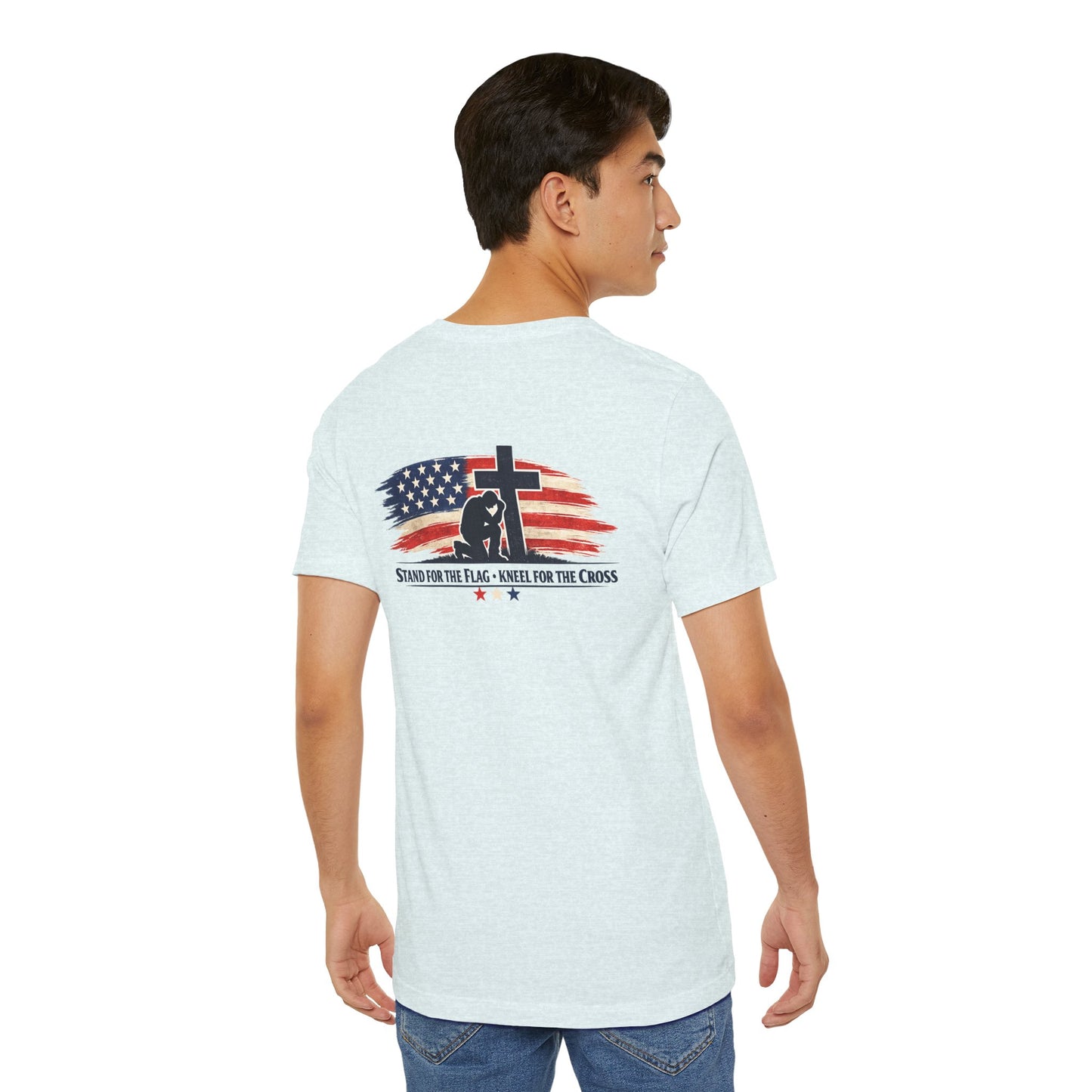 Patriotic Cross Tee – "Stand for the Flag, Kneel for the Cross" Short Sleeve T-Shirt