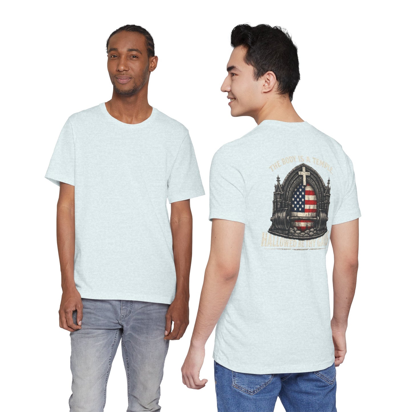 Patriotic Gym Tee — “The Body Is a Temple” American Flag Fitness T-Shirt
