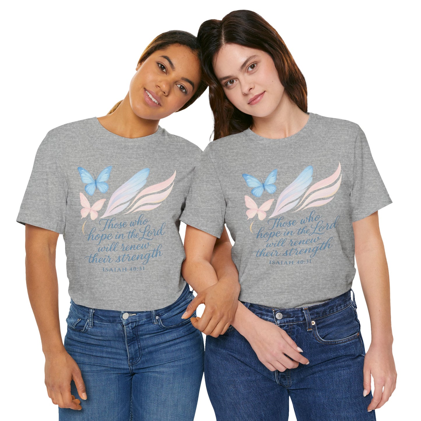 Inspirational Scripture T-Shirt – "Those Who Hope in the Lord" Isaiah 40:31, Pastel Butterflies