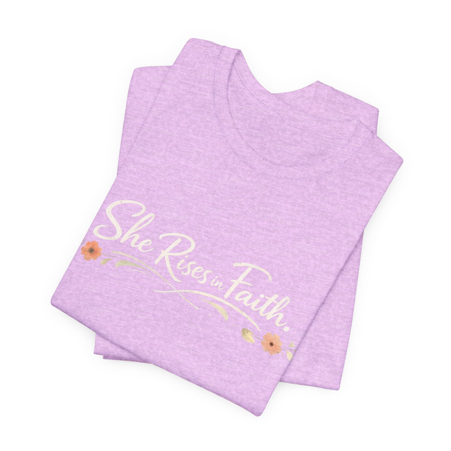 "She Rises In Faith" Chest Tee – Delicate Peach Blossom Graphic
