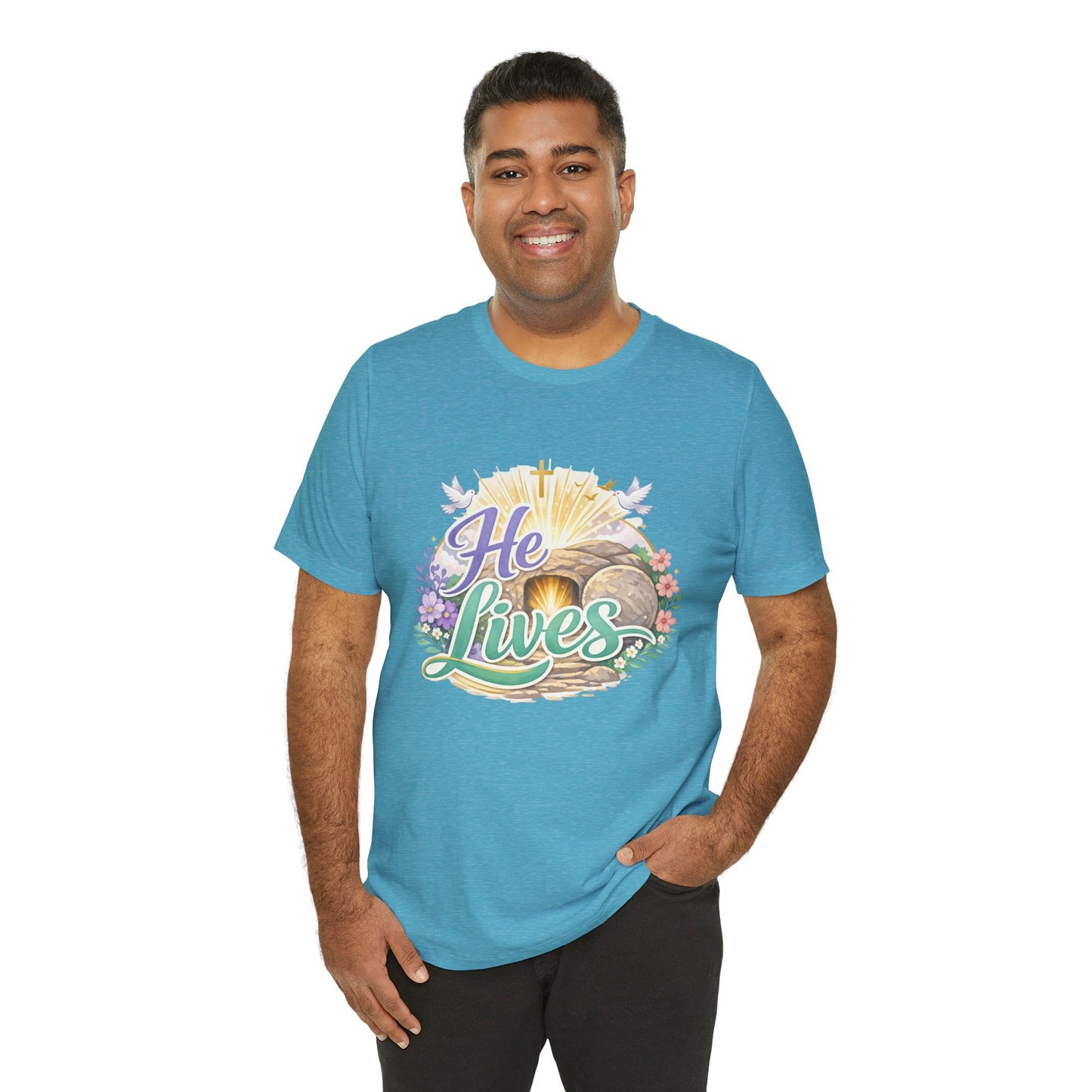 He Lives Jesus Tomb Tee — Christian Easter T‑Shirt