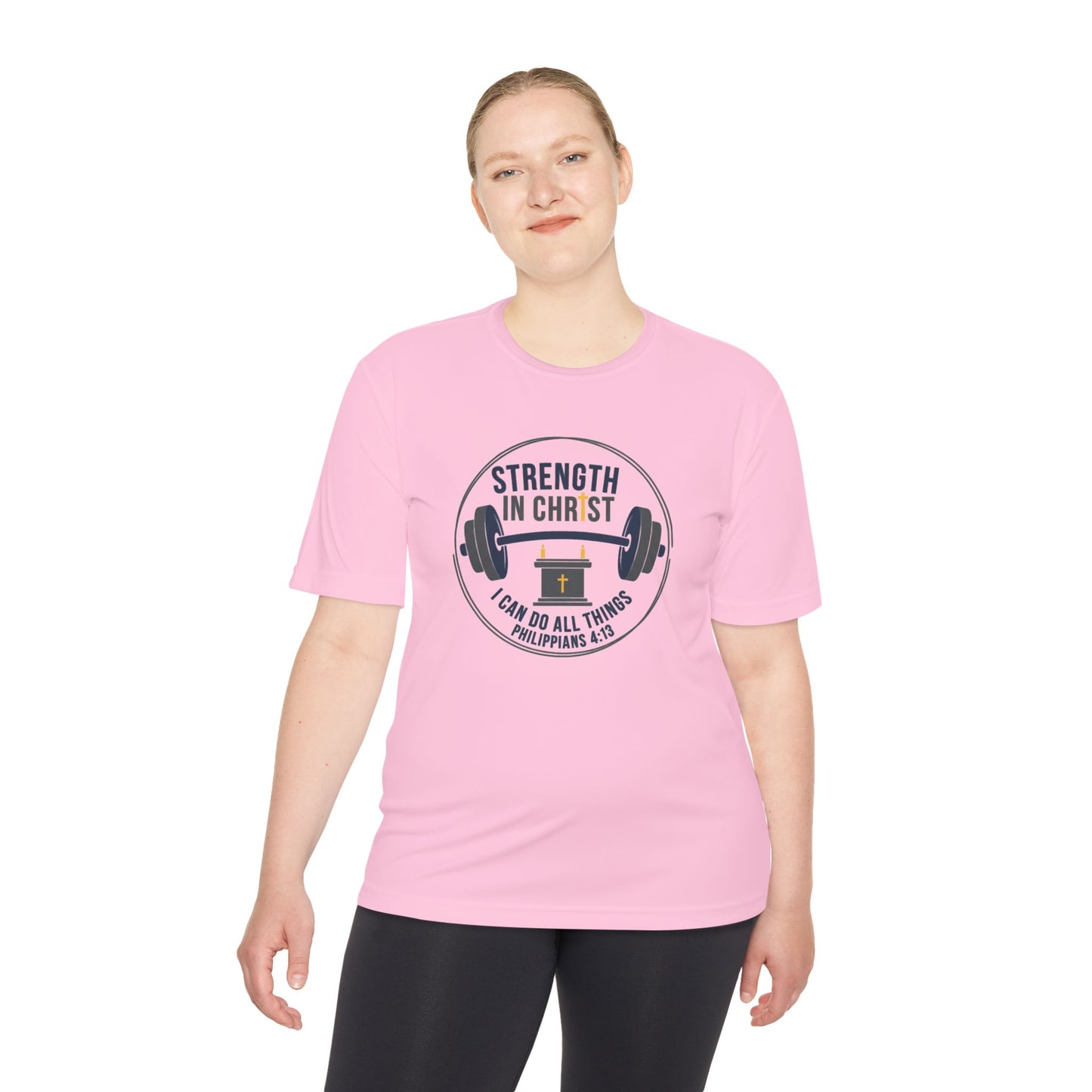 Philippians 4:13 'Strength in Christ' Moisture-Wicking Workout Tee