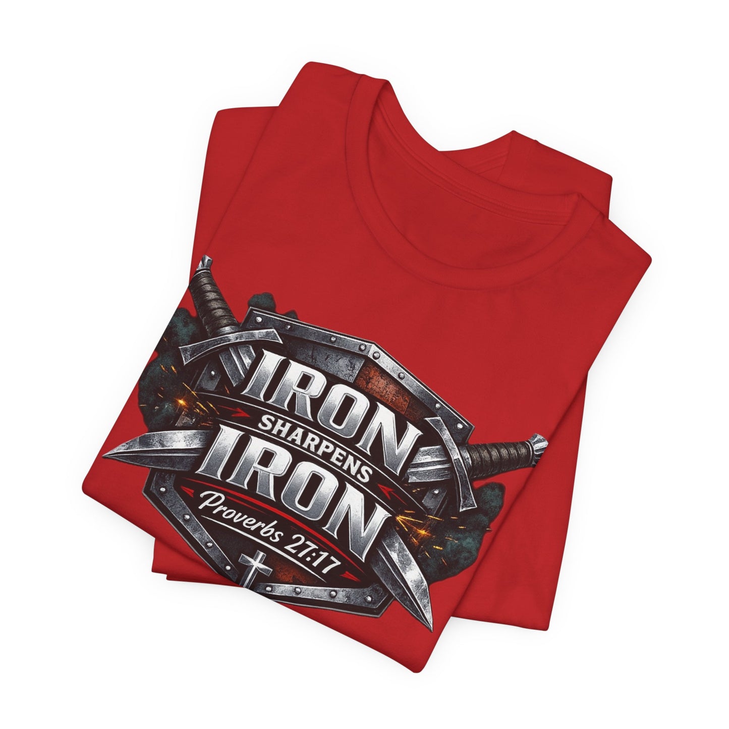 Iron Sharpens Iron T-Shirt — Faith-Based Proverbs 27:17 Graphic Tee