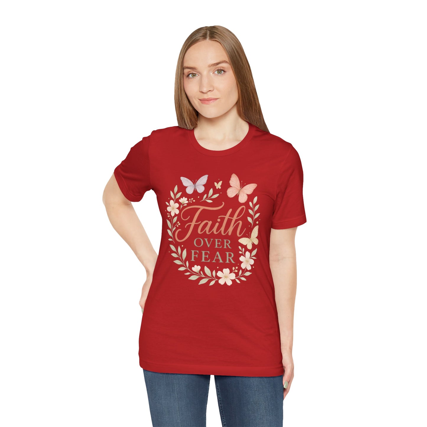 Faith Over Fear T-Shirt — Floral Butterfly Inspirational Tee